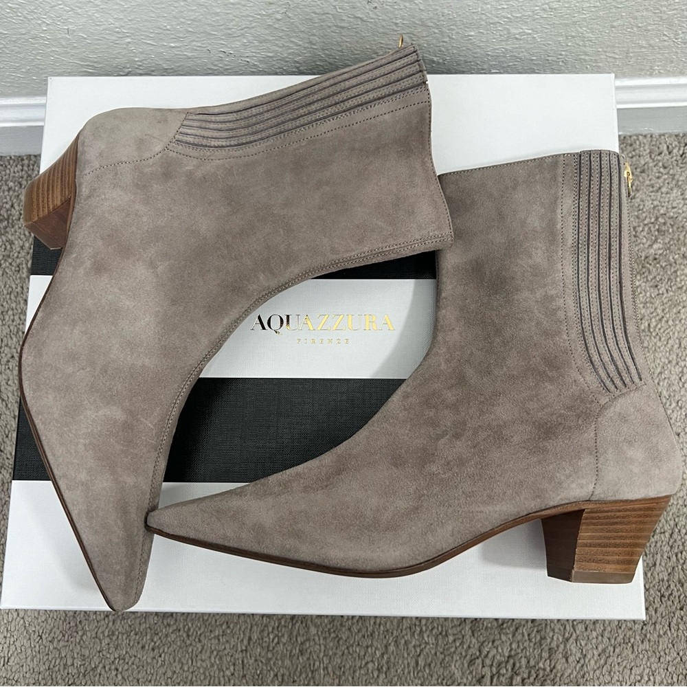 $975  Aquazzura FIRENZE  VERO CUOIO Ankle Boot in French Grey Suede 35